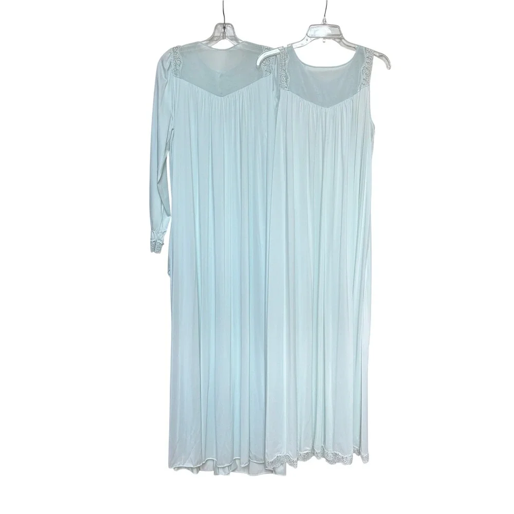 Vintage Shadowline Mint Green Lace Peignoir Nightgown Robe Set Medium USA Nylon